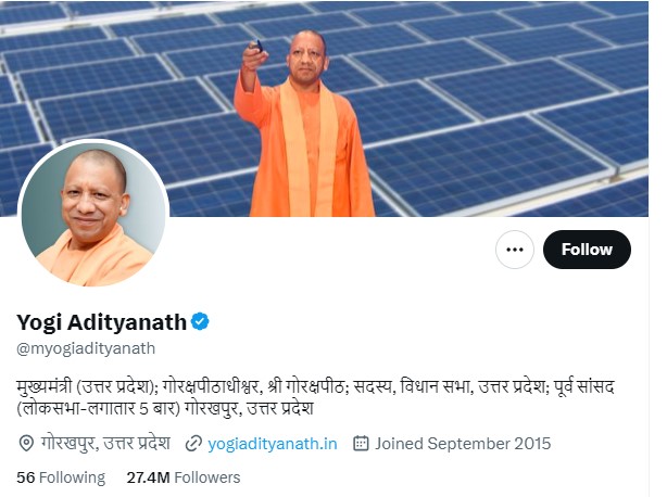Yogi Adityanath Social Media Platform X:योगी आदित्यनाथ सोशल मीडिया प्लेटफार्म एक्स पर सबसे लोकप्रिय मुख्यमंत्री बन गए