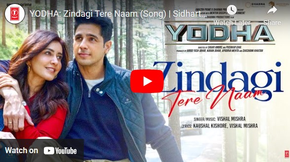 Upcoming FilmYODHA: Zindagi Tere Naam (Song) | Sidharth Malhotra, Raashii Khanna | Vishal Mishra